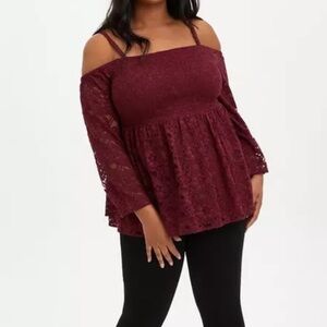 Torrid Lace Smocked Cold Shoulder Top